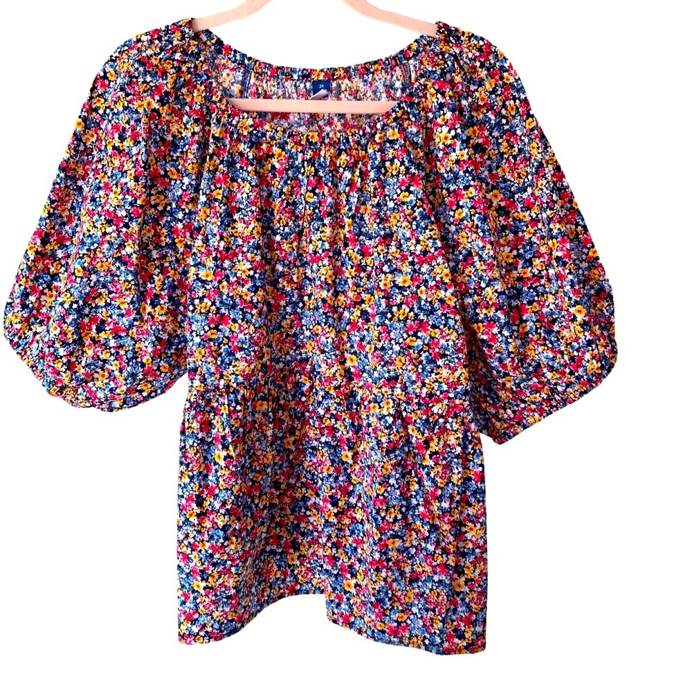 Old Navy Navy Floral Top Puff Sleeves Size 2X NWT